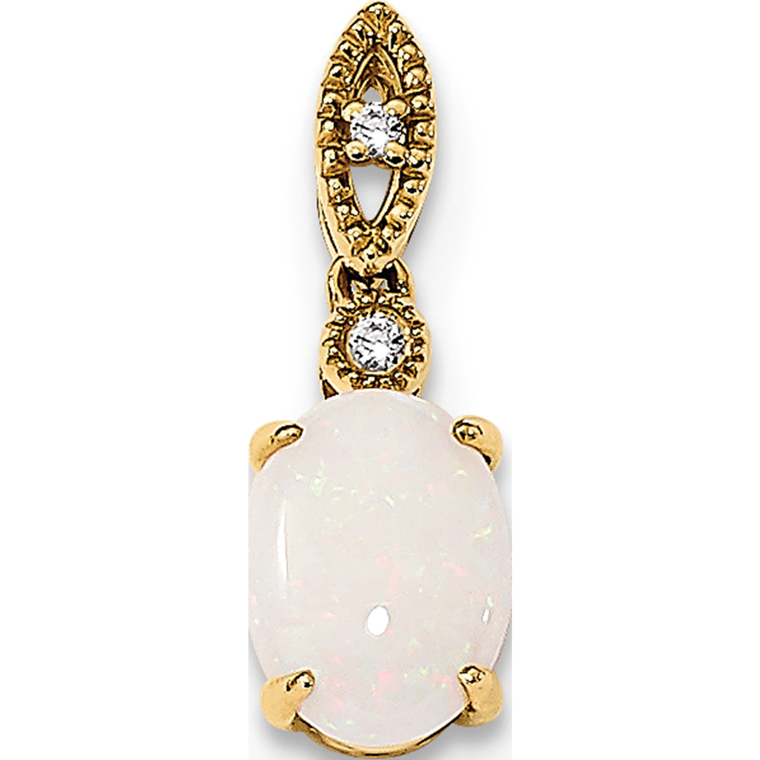 14K Yellow Gold Austrian Opal And Diamond Pendant Made In India xp5177op