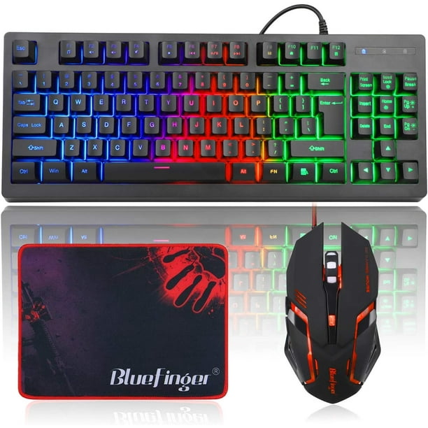 RGB 87 Keys Gaming Keyboard and Backlit Mouse Combo,BlueFinger USB ...