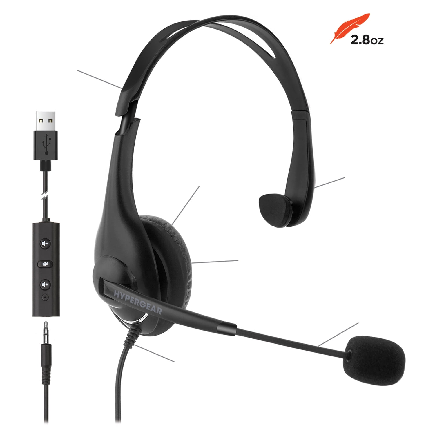 HyperGear V100 Office Professional Wired Headset, Black