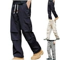 thumbnail image 2 of Fanxing Mens Waterproof Cargo Pants Big Tall Baggy Parachute Pants Loose Fit Solid Work Pants Drawstring Waisted Casual Pants Black,XXXXL, 2 of 3