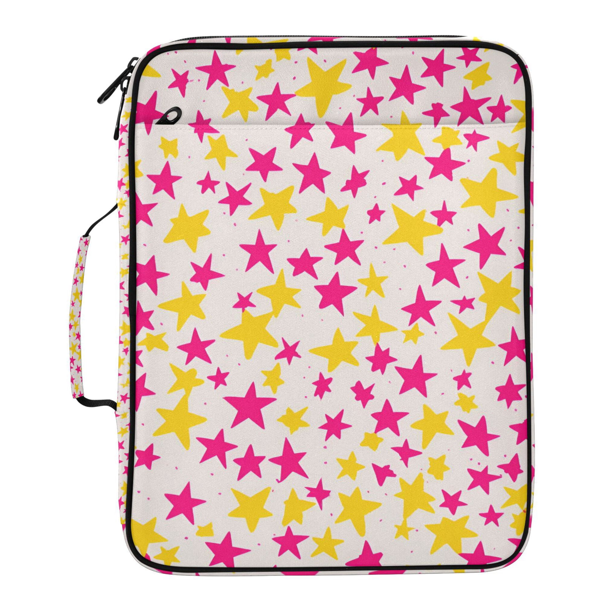 FORMRS Accordion File Folder A4 Size 7-Pocket Expanding Document Organizer Bag with 3 Ring Binder, Beige Stars