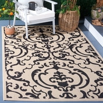 Safavieh Courtyard Dara Damask Indoor/Outdoor Area Rug, Sand/Black, 7'10" x 7'10" Square