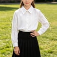 thumbnail image 5 of Fesfesfes Girls White Button Down Shirt Long Sleeve Collared Blouse with Bow Detail, Cotton School Uniform Top for Back to School Ages 5-15 Years, 5 of 6