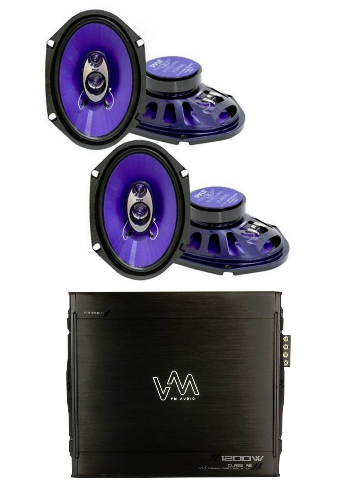 4) NEW Pyle PL683BL 6x8" 720 Watt Car Coaxial Audio Speakers + VM 4 Channel Amp