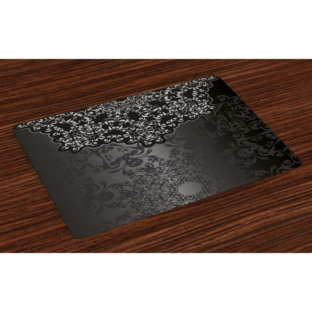 Dark Grey Placemats Set of 4 Vintage Damask Inspired Ornament Victorian