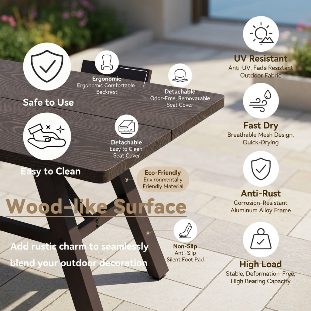 Hommoo Heavy-Duty 3-Person Outdoor Bench Set of 2, Rust-Resistant Galvanized Iron Benches, Patio Seating for Deck, Garden & Balcony, Dark Brown