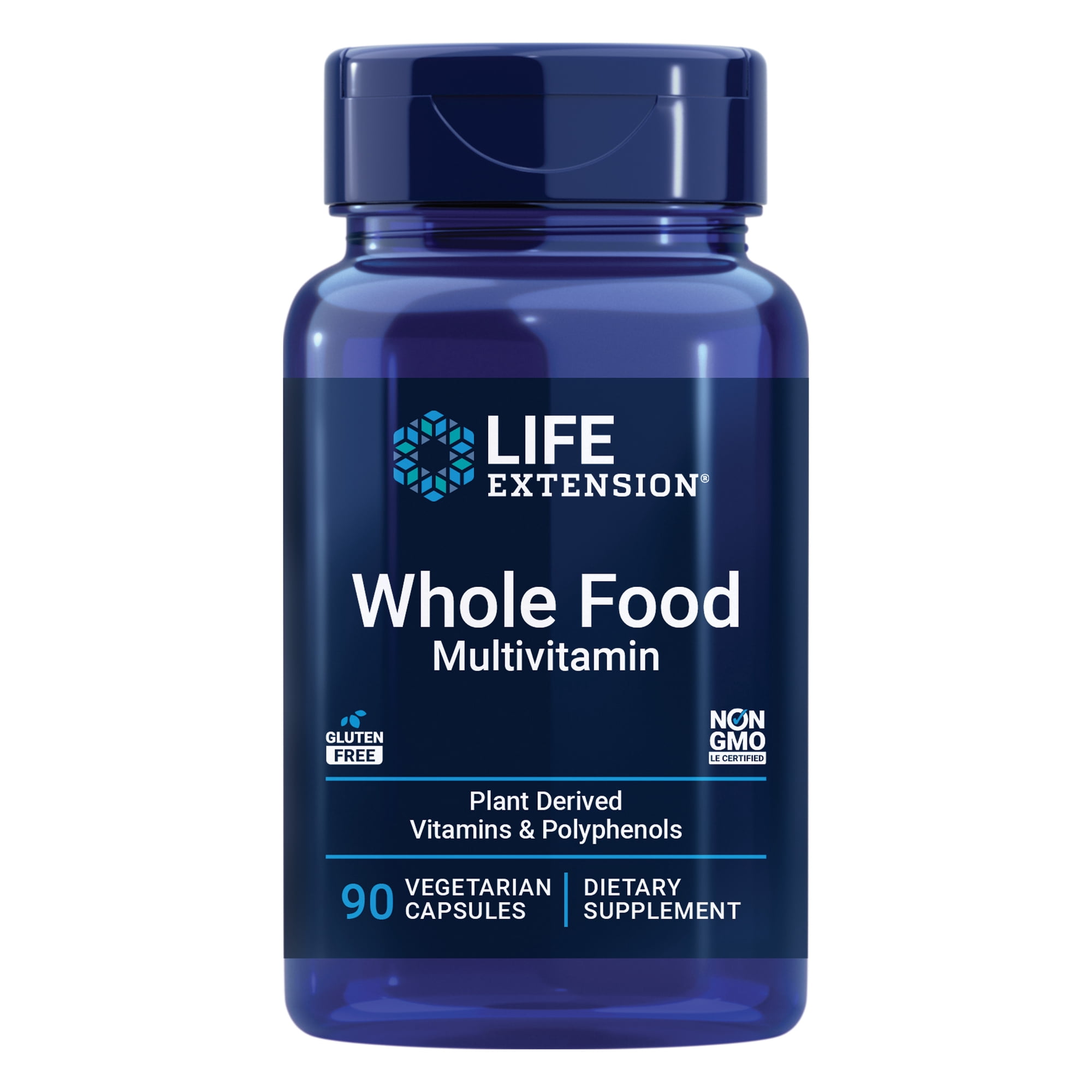 Life Extension Whole Food Multivitamin – Plant-Derived Vitamins and Minerals Supplement for General Health – Nutrients from Fruits and Veggies – Gluten-Free, Non-GMO, Vegetarian – 90 Capsules