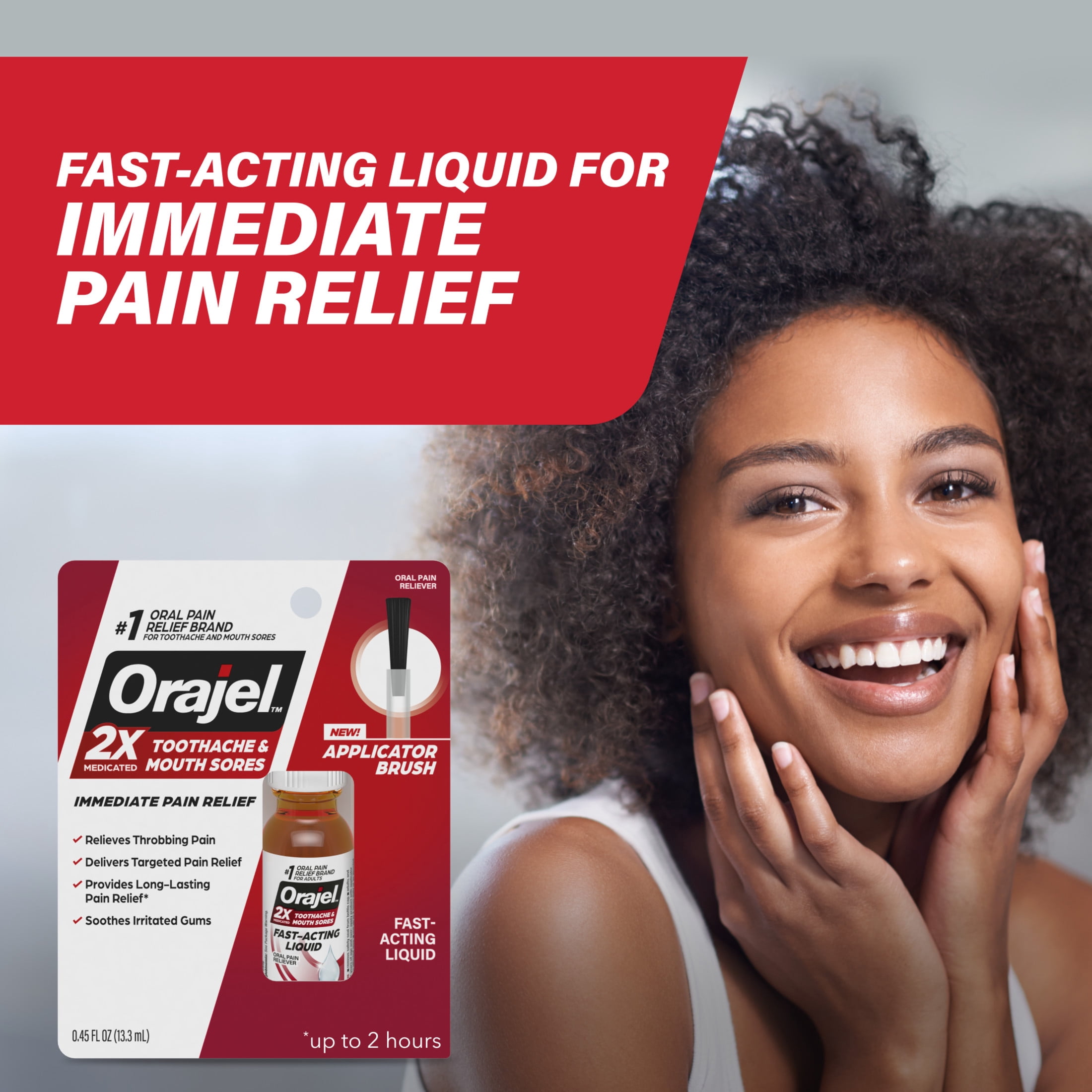 Orajel 2X Medicated Toothache & Mouth Sores Liquid, 0.45 fl oz