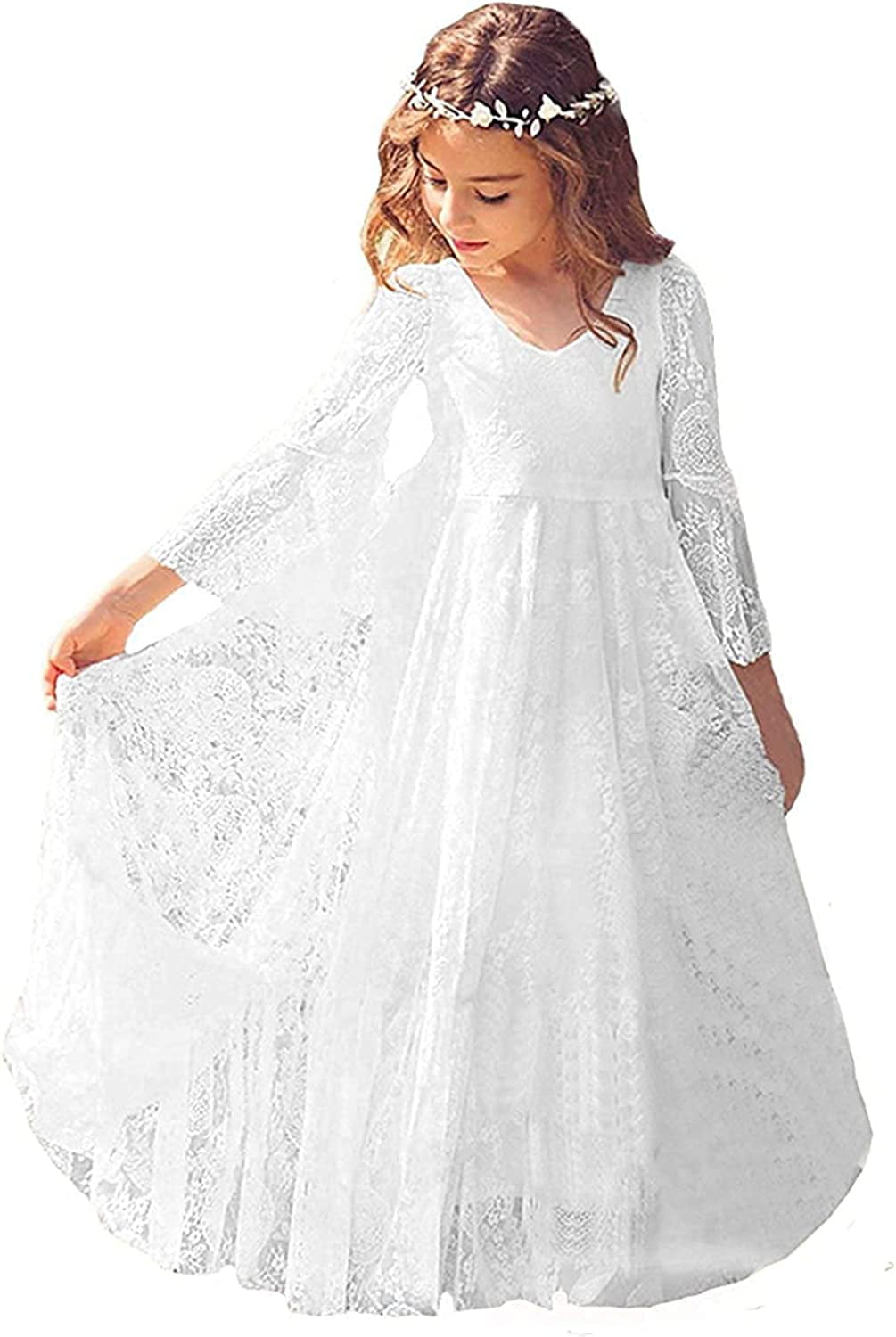 LACE AND NET  PARTY FORMAL FLOWER GIRL  WEDDING PRINCESS DRESS AGE 2-12 