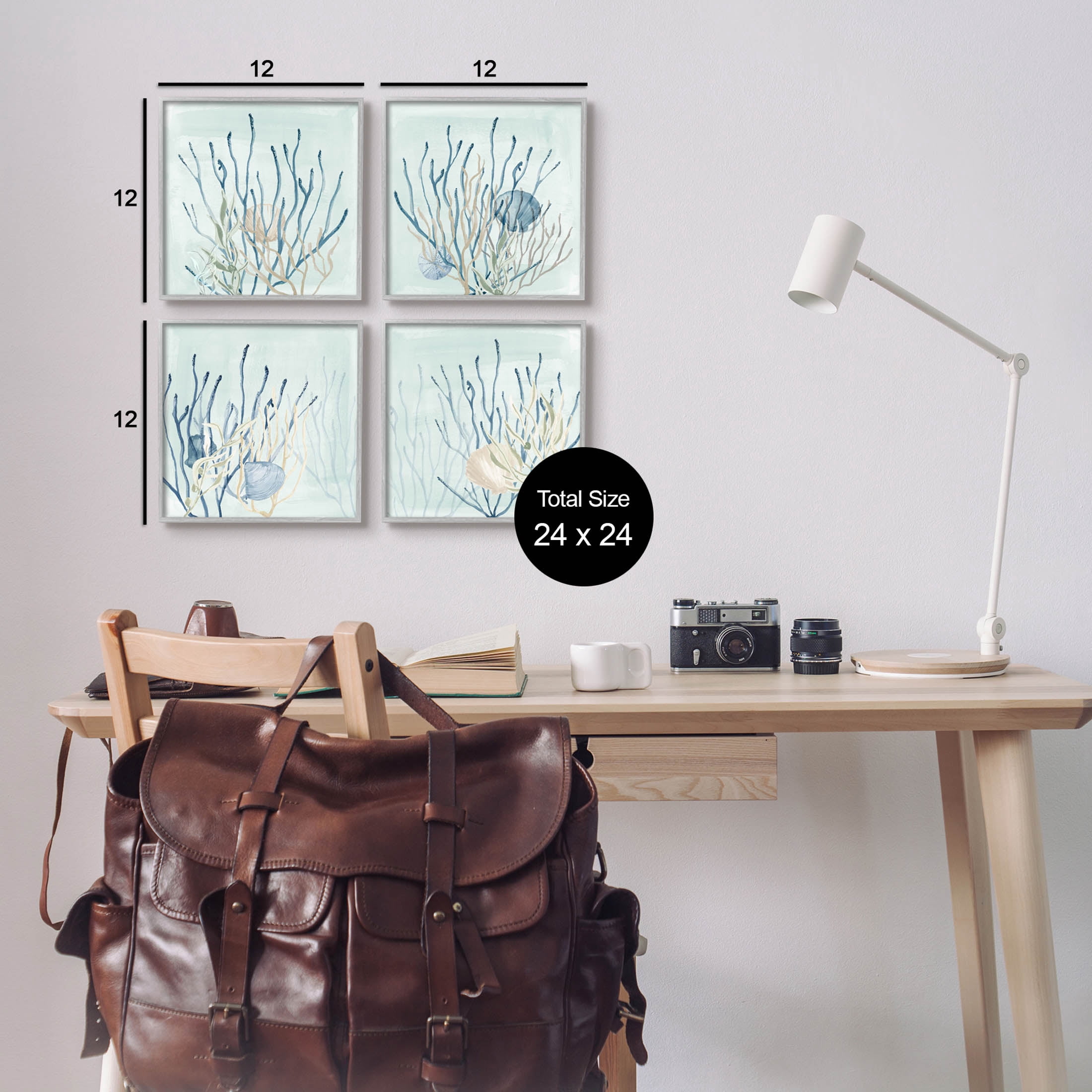 Swimming Underwater Sea Life Coral Animals & Insects Graphic Art Gray Framed Art Print Wall Art, Set of 4