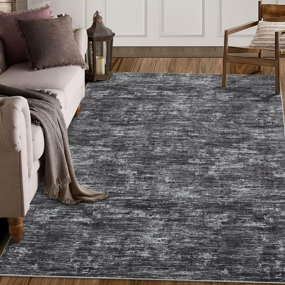 Area Rug 8x10 Washable - Solid Color Carpet - Low Pile Floor Rug - Soft Surface for Living Room Bedroom Dining Room Home Office - Stain Resistant Modern Under Table - Grey