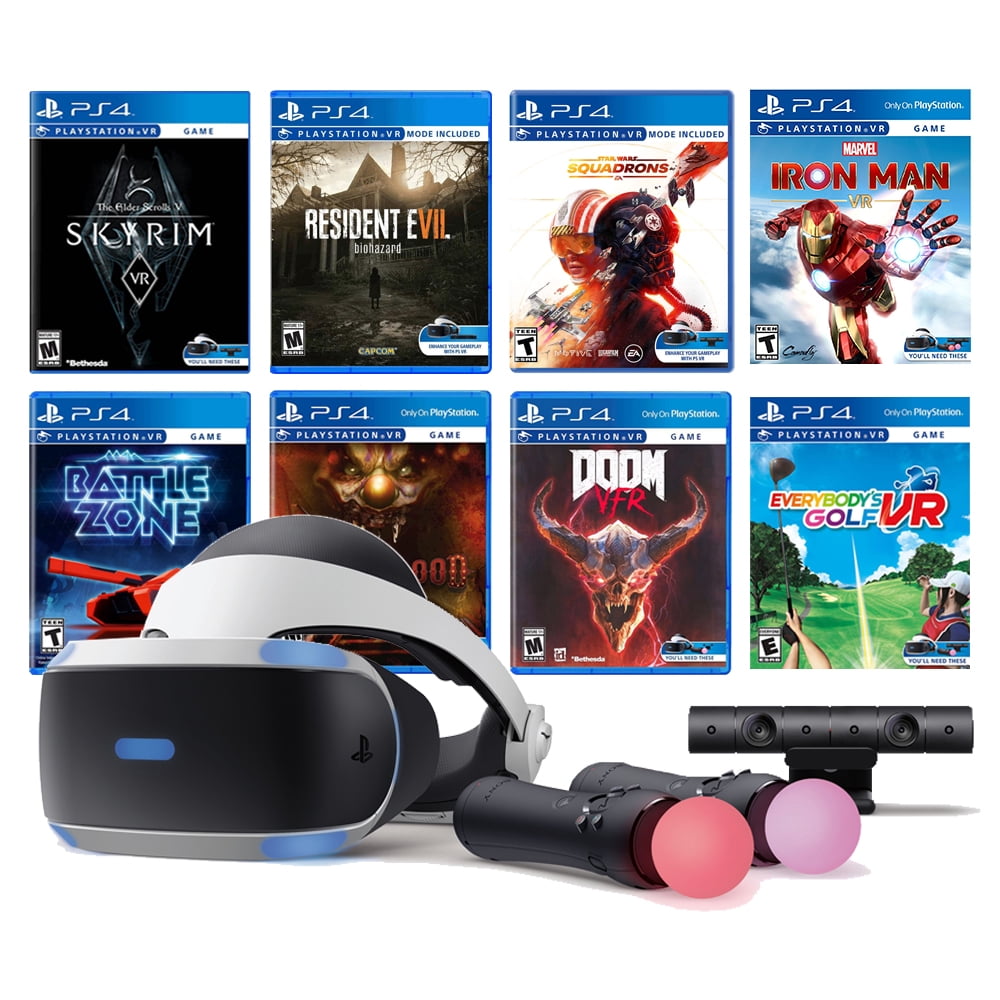 PlayStation VR 11-In-1 Deluxe Bundle PS4 & PS5 Compatible: VR Headset,  Camera, Move Motion Controllers, Skyrim, Iron Man, Star Wars, Resident Evil  7, DOOM VFR, Battlezone, Until Dawn, Everybody's Golf - Walmart.com