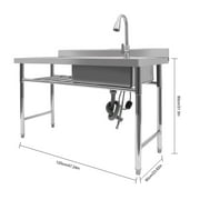 Miumaeov Silver Stainless Steel 47.24 Inch Rectangular Single Bowl Commercial Sink