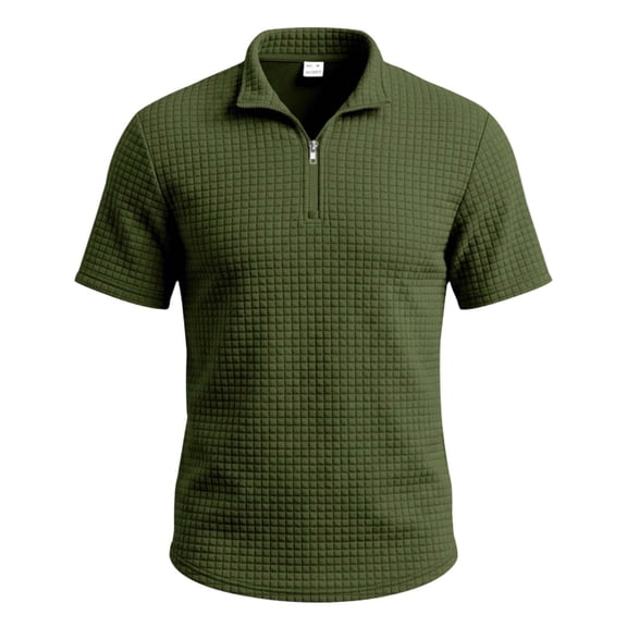 Rrxhxhs Golf Shirts for Men Waffle Grid Textured Collared Quarter Zip Short Sleeve Breathable Casual Tops,L