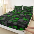thumbnail image 4 of Homewish Modern Geometric Bed Sheets,Black Green Checkered Full Size Sheets,4-Piece,1 Flat Sheet, 1 Fitted Sheet and 2 Pillowcases, 4 of 6