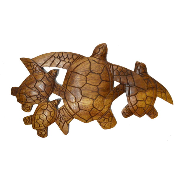 Hand Carved Wooden Sea Turtle Family Art Wall Sculpture Plaque Com - Sea Turtle Wall Art Wood