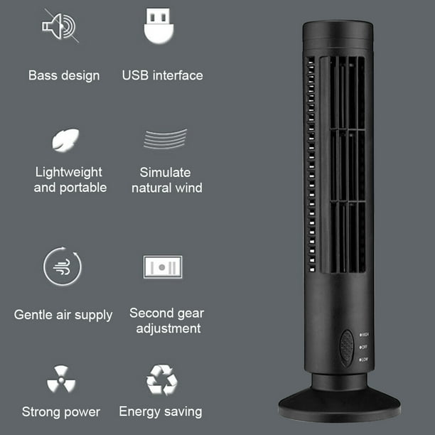 Tower Fan Adjustable USB Cooling Fan Standing Bladeless Floor Air Cooler for Home Office Black