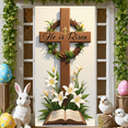 thumbnail image 6 of Wooden Cross Resurrection Banner Crown of Thorns Easter Display White Lilies Green Leaves Christian Backdrop for Easter Celebration Church Events Religious Gatherings, 6 of 9