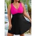 thumbnail image 3 of Asoul Womens Plus Size One Piece Scalloped V Neck Swimwear Tummy Control Swimdress Bathing Suits Swimsuits with briefs, 3 of 8