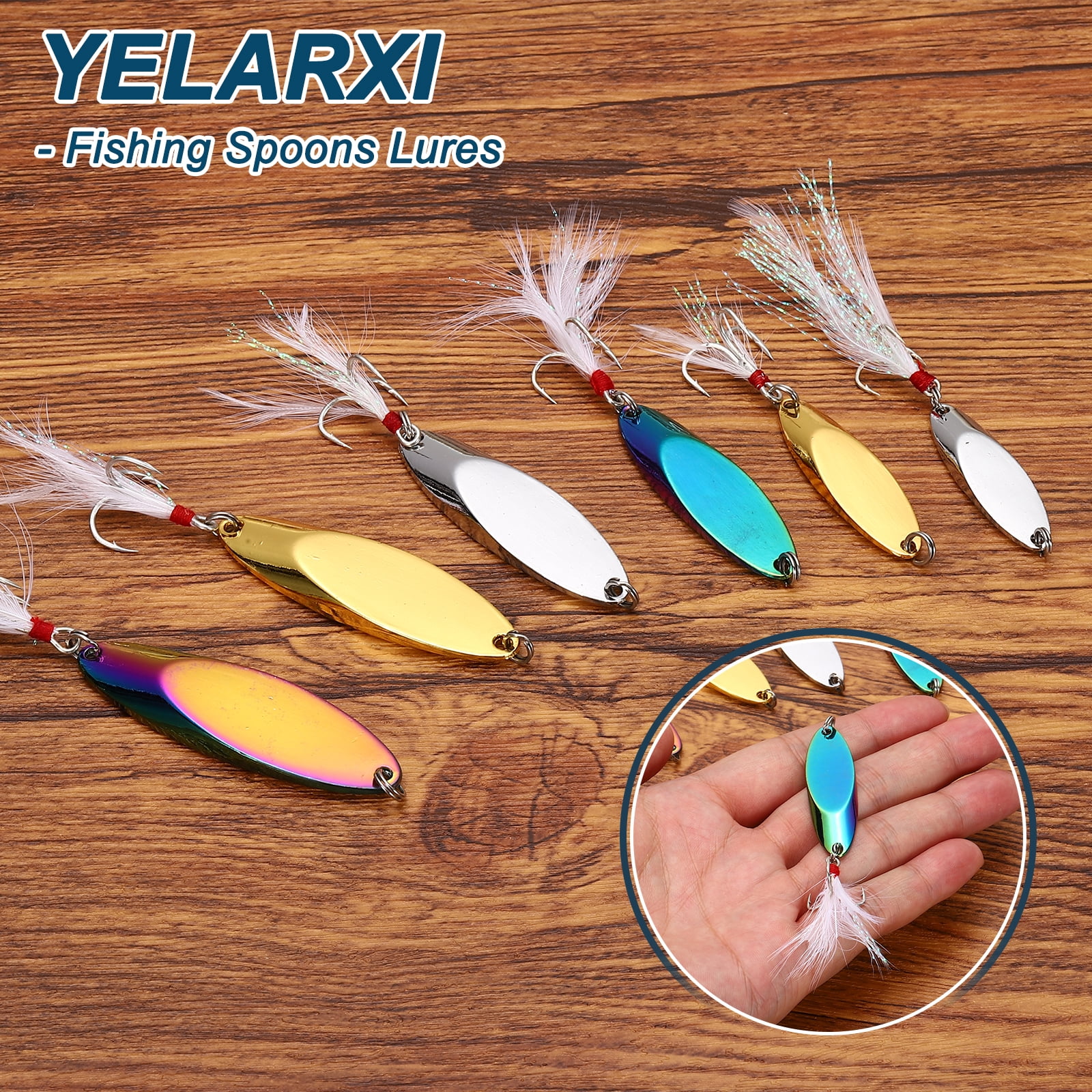 Uxcell Fishing Spoons Lures, Metal Saltwater Treble Trout Lures Jigging Spoon with Treble Hooks Spinner Baits 6 Pcs & 1.5oz & Colorful - Fitting for (Freshwater/Salmon/Bass/Trout)