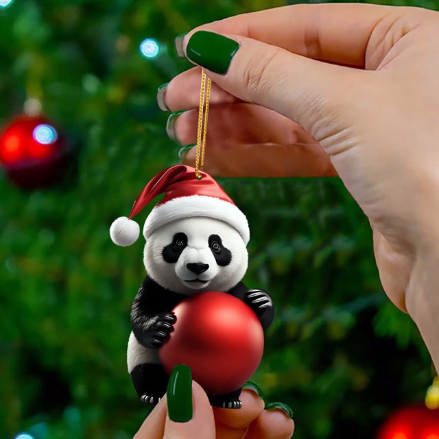 Cute Cartoon Panda Christmas Pattern Print Hanging Home Tree Pendant Christmas Tree Pendant Home Decoration Window Sill Car Pendant Backpack Pendant Christmas White Elephant Leafs Christmas
