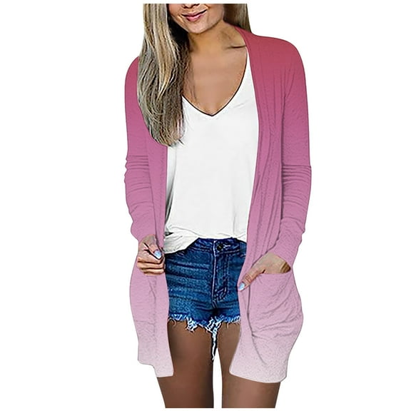 QUYUON Plus Size Cardigans for Women Clearance Long Sleeve Cotton Cardigans for Women Polyester Cardigan Jacket Women Cardigan Jacket Style Q-8109 Fall Cardigan Sweater Outerwear Coat Hot Pink M