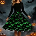 thumbnail image 5 of Iyufng Womens Halloween Glowing Pumpkin Long Sleeve Dresses with Black Sash Bow Flared Midi Dress Vintage Party Costume, 5 of 6
