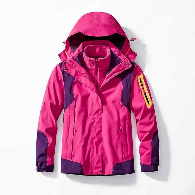 Hooded Windbreaker Jacket for Women Plus Size printing Suit Removable Three In One Or Two Piece Outdoor Ski Riding Suit Hooded Warm Coat Waterproof Raincoat on Clearance