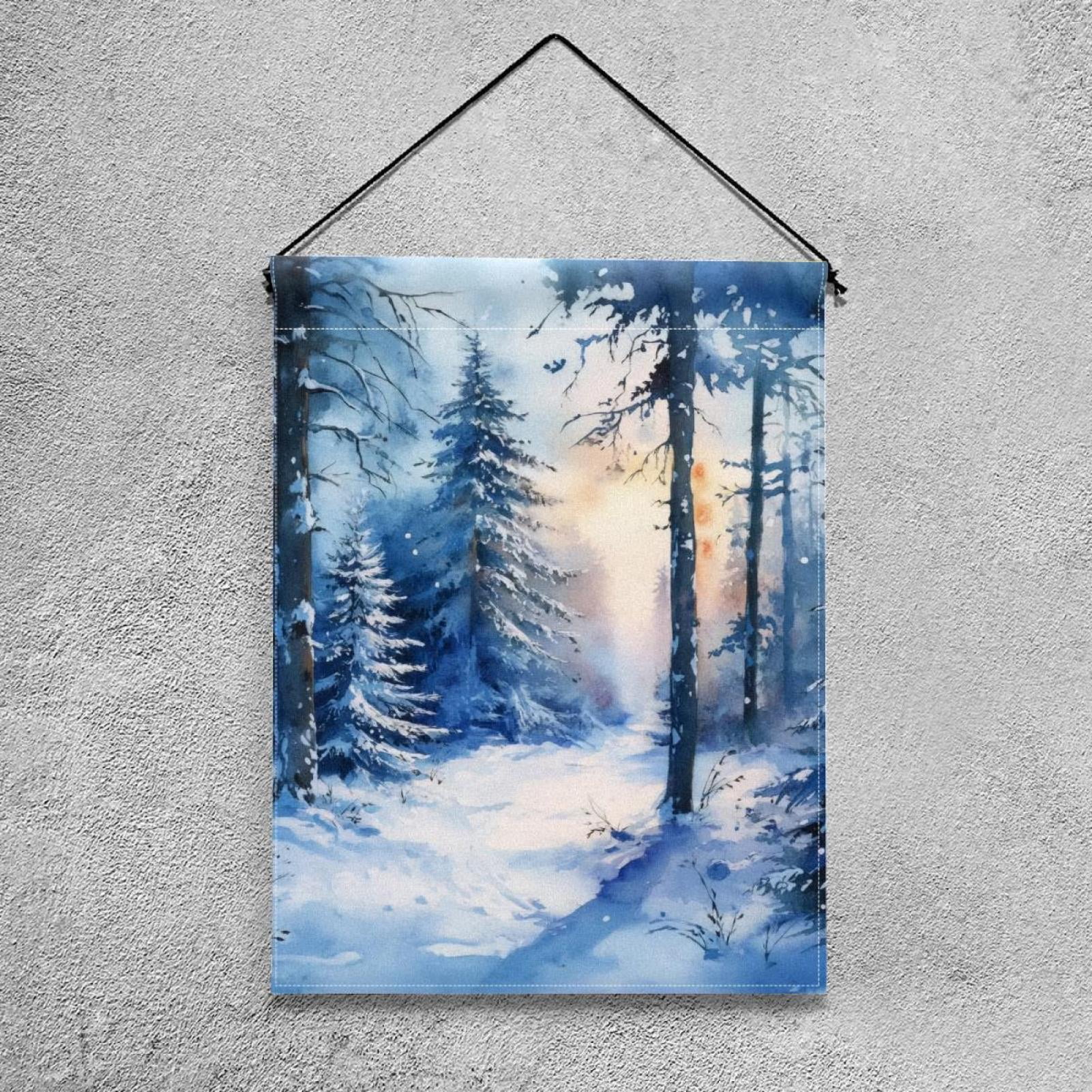Watercolor Winter Scenery Seasonal Christmas Nature Double Sided Garden Flag Decorative Weather Resistant Yard Flag, Large DIY Vertical Flag for Farmhouse Patio Lawn, 28x40 Inch