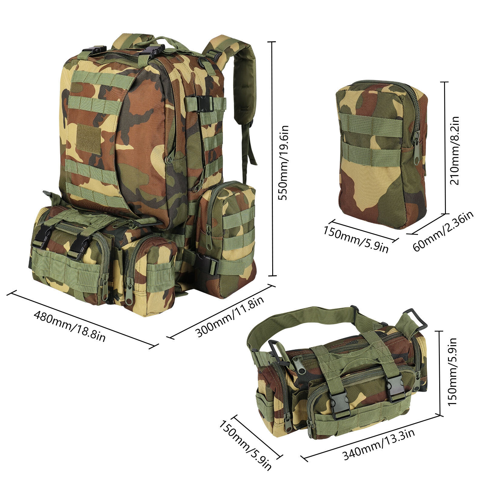 55L Military Tactical Backpack Waterproof for Men Hiking Hunting Rucksack Travel Bag , Jungle Camo - image 2 of 8