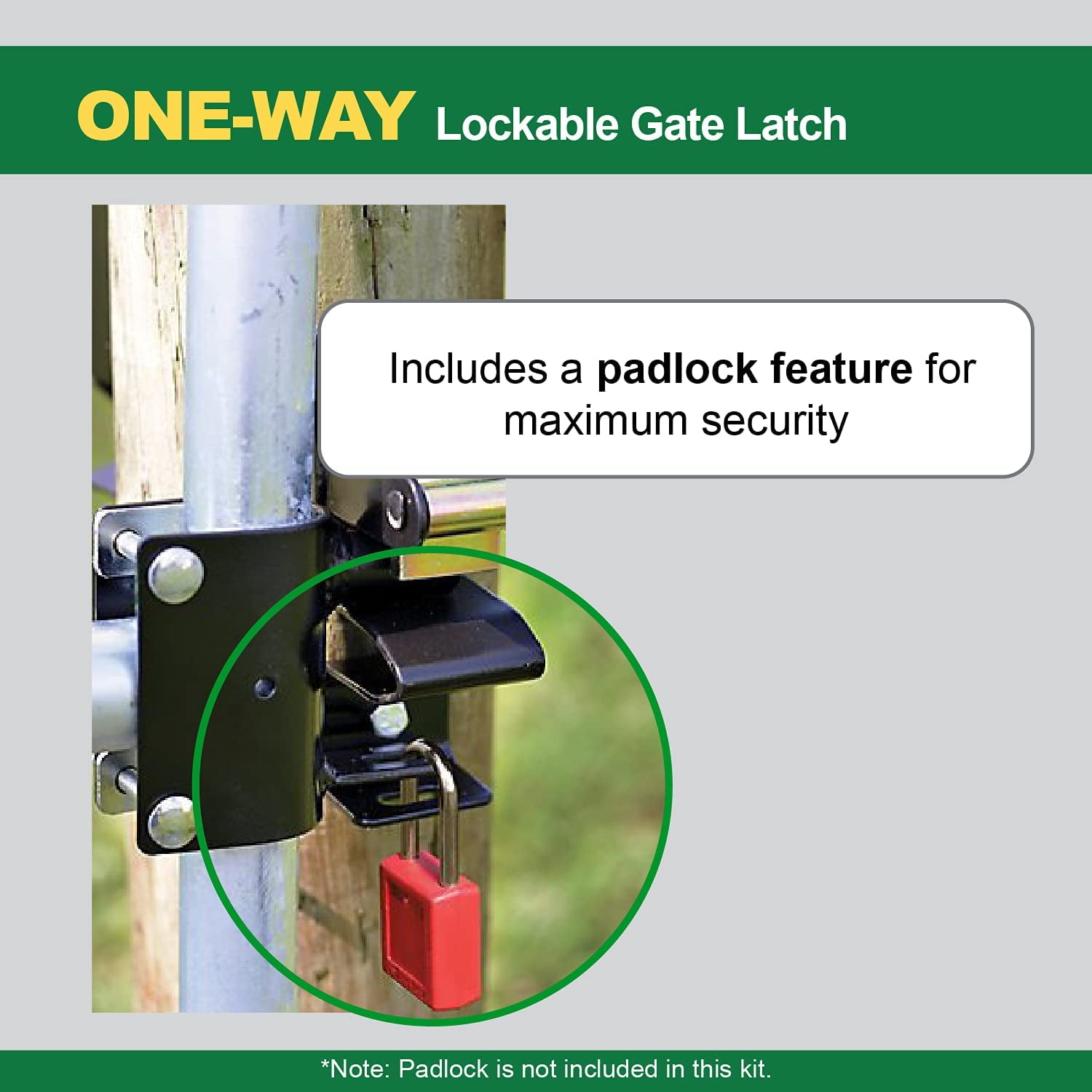 YF Powerfields Heavy-Duty One-Way Lockable Gate Latch for 1 5/8"-2" Tubing