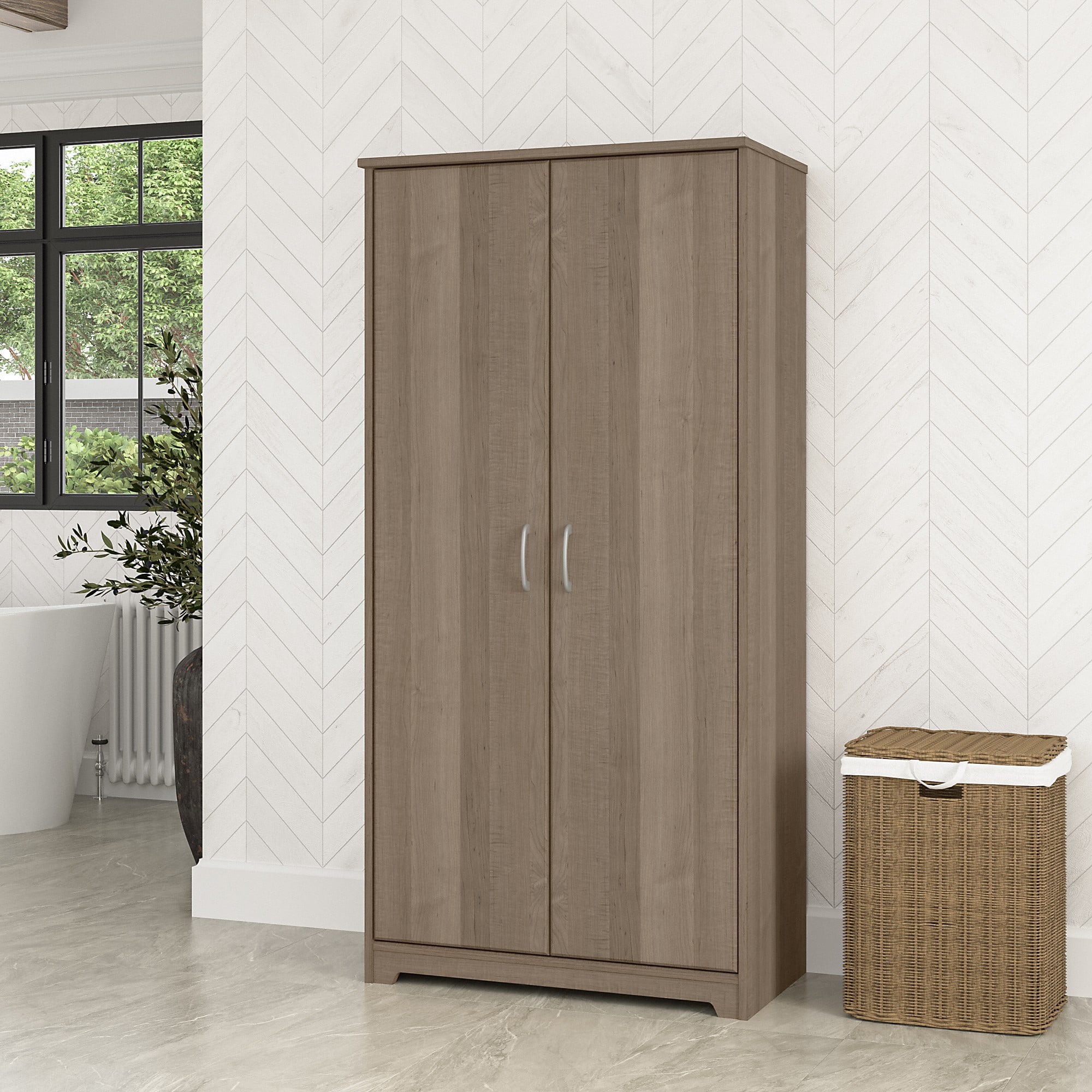 Bush Furniture Cabot Tall Bathroom Storage with Doors in Ash