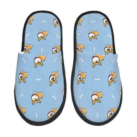 

Fuzoiu Corgi Dog Print Unisex Furry Slippers Plush Indoor Shoes Trendy House Slippers Anti-Skid EVA Sole House Shoes for Home Office and Travel -Medium