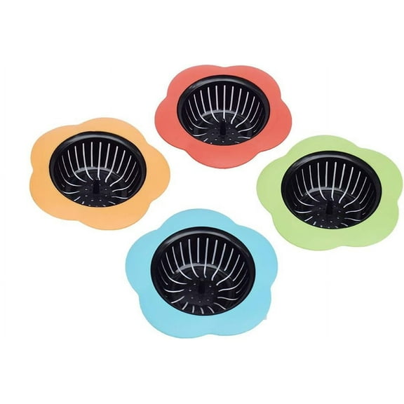 ZHUYING Kitchen Sink Strainer 4 Pack, Pouring strainers，Drain FilterLarge Wide Rim 4.5" Diameter (4.5" Diameter, 4 Color)