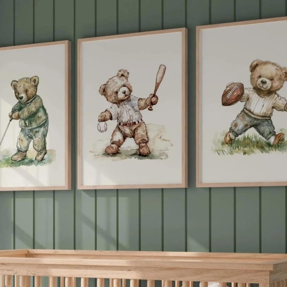 Boy's Vintage Sports Nursery s Decor Set 3 Unframed Paper Print 8x12