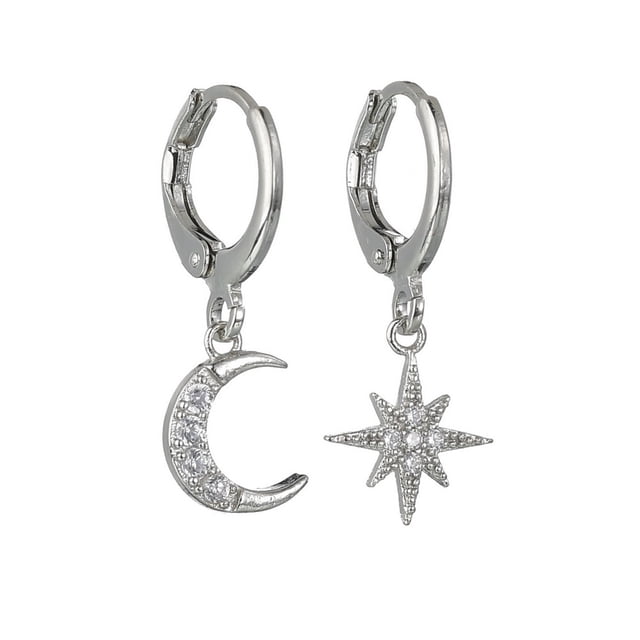 Sonducket 1 par de pendientes de estrella y luna, colgante creativo para orejas, joyería exquisita Irregular brillante para mujer, accesorio de moda para Type7 NO7 Sonducket AP008247-02