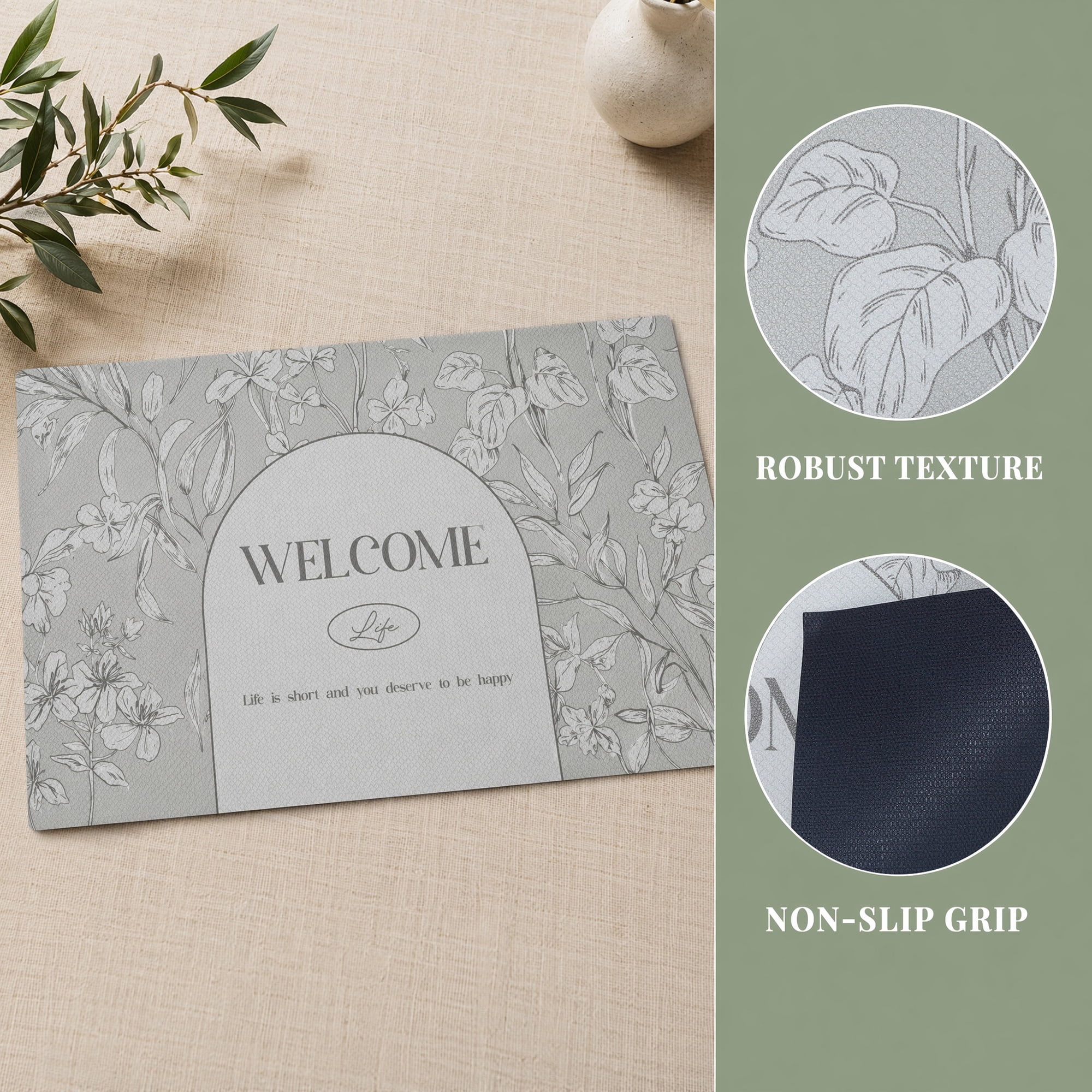 Unique Bargains Non-Slip Doormat for Front Door Waterproof Mud Scraper Rug Grey 30" x 18"