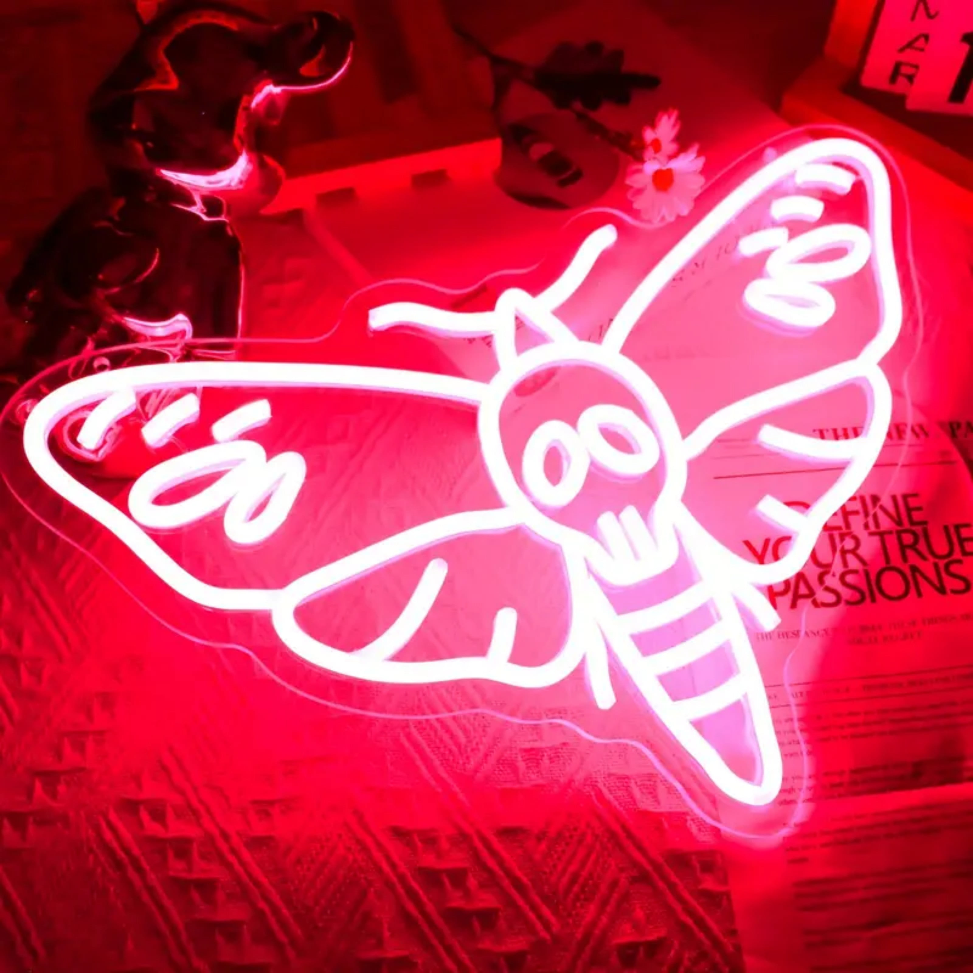 UPONRAY Death Moth Neon Signs, 16.9"*11.1" Dimmable & USB-Powered LED Neon Light, Stylish Wall Decor for Halloween Party, Home, Bar, Shop, Haunted House