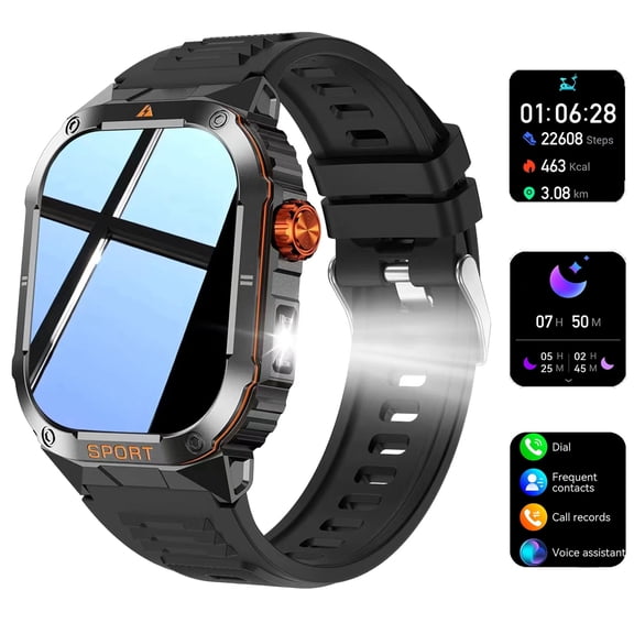 Smart Watch Bluetooth Call(Answer Make Calls) LED Flashlight IP67 Waterproof Smartwatch 100 Sports Modes Fitness Tracker Watch for Android Ios men women watch
