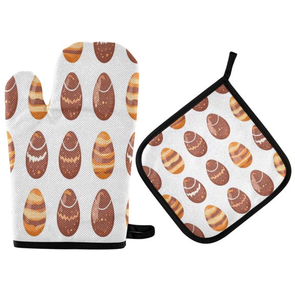 Heat Resistant Oven Glove & Hot Pad Set Reusable and Washable Kitchen Combo for Baking, BBQ, Oven, Microwave Chocolate Easter Eggs