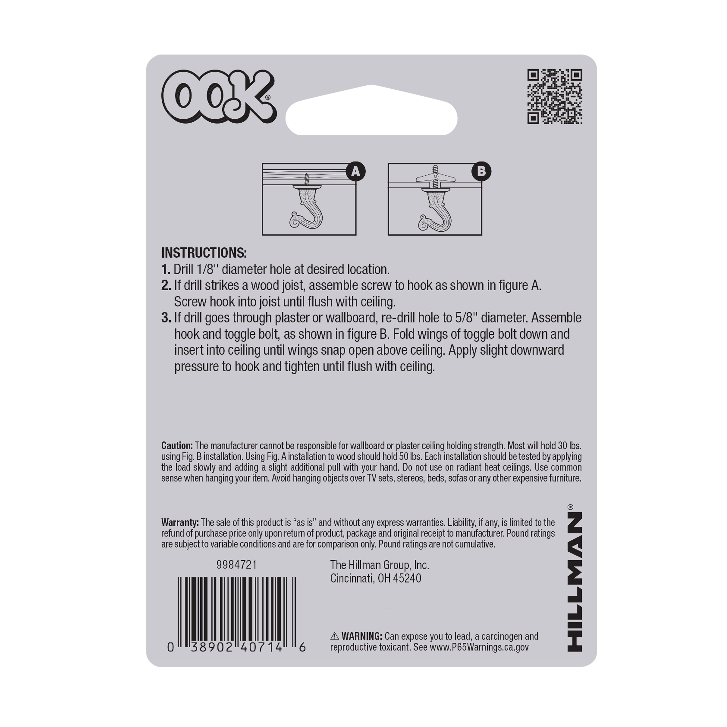 Ook Swag Hook, Screw Hook Small, 30 lbs, Steel, White, White, 2 pack