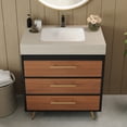 thumbnail image 3 of 30" Sintered Stone Top Bathroom Vanity with Storage, Bathroom Vanity with Ceramic Sink, Freestanding Storage Cabinet with Soft Close Drawers for Bathroom,Stone Gray,Walnut,White, 3 of 9