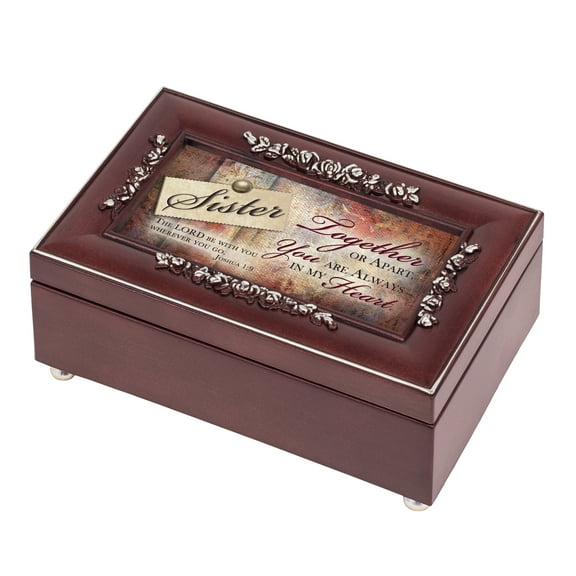 Sister in My Heart Rosewood Finish Jewelry Music Box - Plays You are My Sunshine
