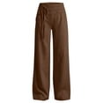 thumbnail image 7 of Costeam Womens Linen Feel Wide Leg Pants Double Layer Fold Over Drawstring High Waist Full Length Lightweight Wrinkle Friendly Loose Straight Casual Vacation Trousers, 7 of 7