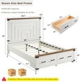 thumbnail image 4 of OKD Queen Size Bed Frame W/ 54" Tall Geometric Headboard, Farmhouse Wood Platform Bed W/ 2 Large Storage Drawers, No Box Spring Needed, Antique White, 4 of 7