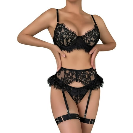 Jileiy Lingerie for Women Lace Corset and Panty Outfits Garter Lingerie Sets Underwear Sexy Lace Lace Lace Eyelash Sling Set