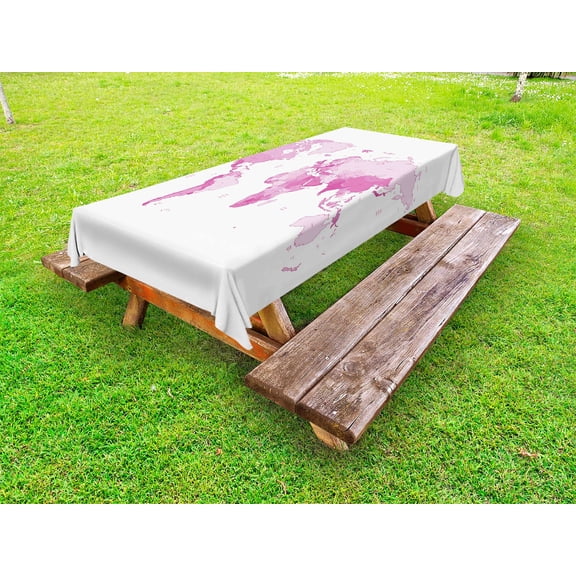 Light Pink Outdoor Tablecloth, Cute World Map Continents Island Land Pacific Atlas Europe America Africa, Decorative Washable Fabric Picnic Tablecloth, 58 X 104 Inches, White Pale Pink, by Ambesonne