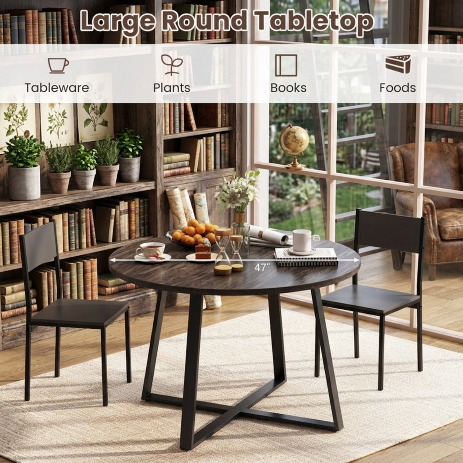 Furnibear 47 Inch Round Dining Table with Stable X Shaped Base and Thickened Top