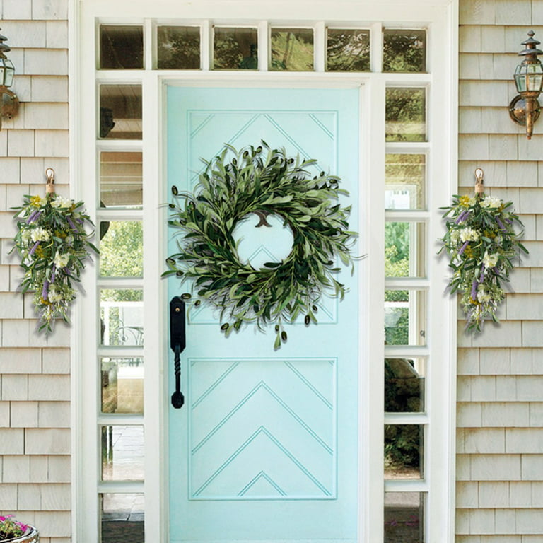 SHENGXINY Home Decor Clearance Spring Wreath On The Outdoor Front Door  Welcomes Summer Flowers, Weather Proof Green Year-Round Wreath, Home, Rural