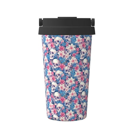 

Goofa white flower Skull blue for Insulated Travel Coffee Mug Spill Proof Leak Proof 16 OZCoffee Tumbler Reusable Coffee Cups with Lids Thermos for Hot and Cold Drink
